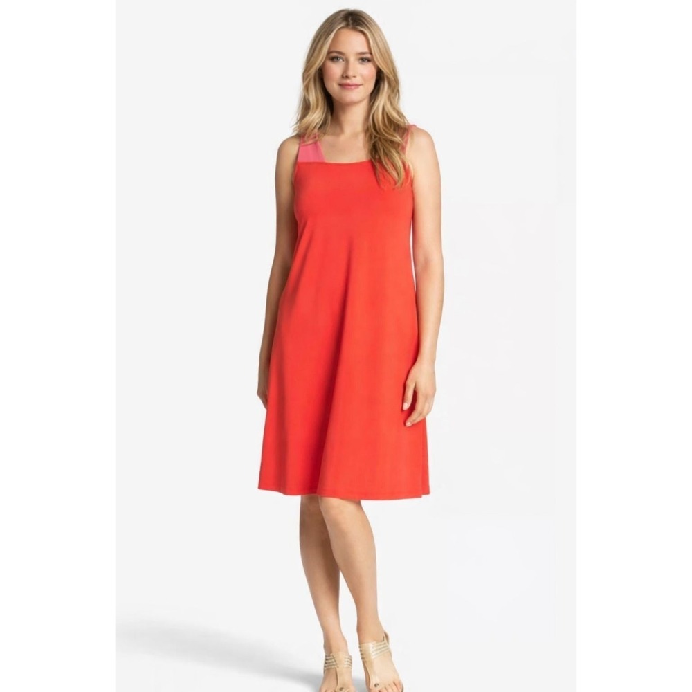 EILEEN FISHER New Dress LARGE Red Sleeveless A-Line Stretch Knee Length USA Made